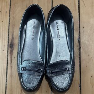 Bandolino Metallic Black Slip-On Loafers with Bit Detail